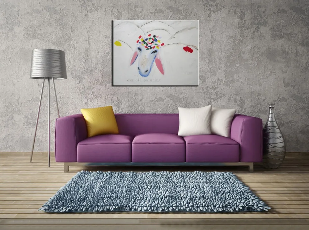 

Top Skill Hand Painted Reproduction Menashe Kadishman Oil Painting Animal Sheep Head Wall Artwork on Canvas for Decorative