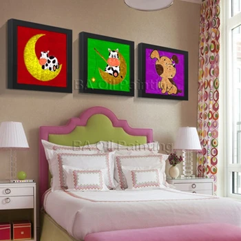Online Modern Canvas Art Print Poster Cartoon Animal Painting Free Shipping Canvas Wall Art Handpainted Oil Painting 3 Pieces Set Modern Cartoon Animal Paintings