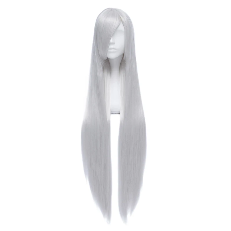

100CM Long Straight Silver White Anime Party Cosplay Full Wig Heat Resistant+Cap