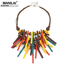 MANILAI в богемном стиле из дерева ручной работы заявление Цепочки и ожерелья для Для женщин Модные украшения Воротник Колье Цепочки и ожерелья большие деревянные подвески