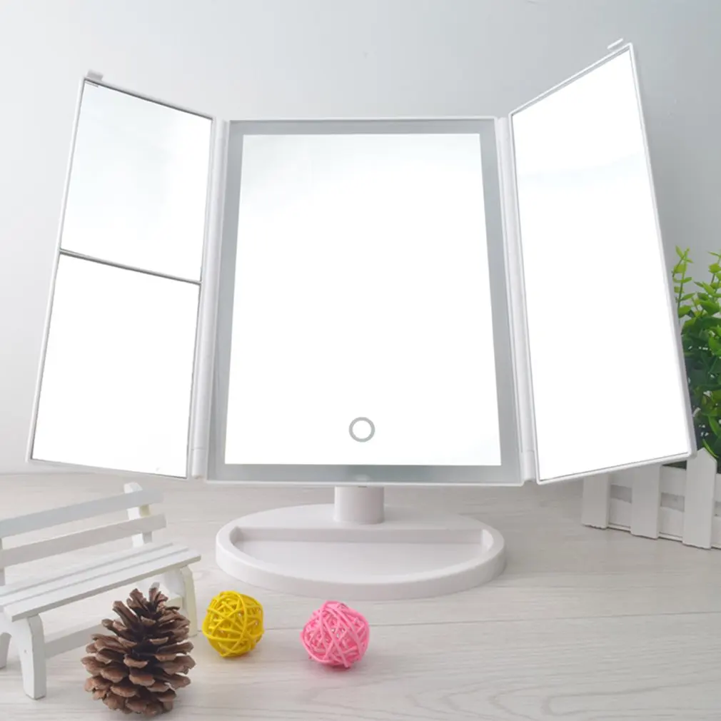 Graus de Rotação de Mesa Espelho de Maquiagem Cosméticos com Ampliação Desktop Facial Maquiagem Espelho Compacto Tamanho 180 36led 18 Espelhos para maquiagem