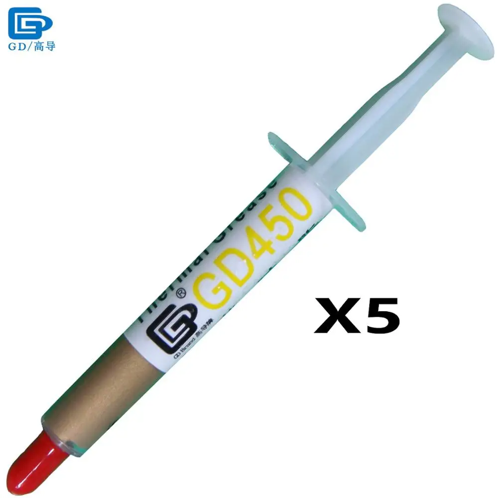 

GD Brand Thermal Conductive Paste Grease Silicone Plaster GD450 Heat Sink Compound 5 Pieces Net Weight 3 Grams Golden Cold SY3