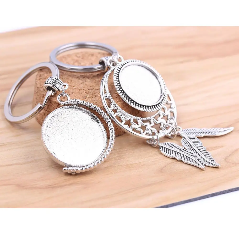 

onwear 2pcs Fit 25mm double side rotating keychain cabochon base settings diy Custom Key Chain keyring making accessories