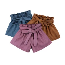 Летние Штаны для маленьких девочек одноцветное шорты с бантом пляжная одежда шорты девушка мода Рубашки домашние вельветовые шорты pp для детей От 1 до 6 лет
