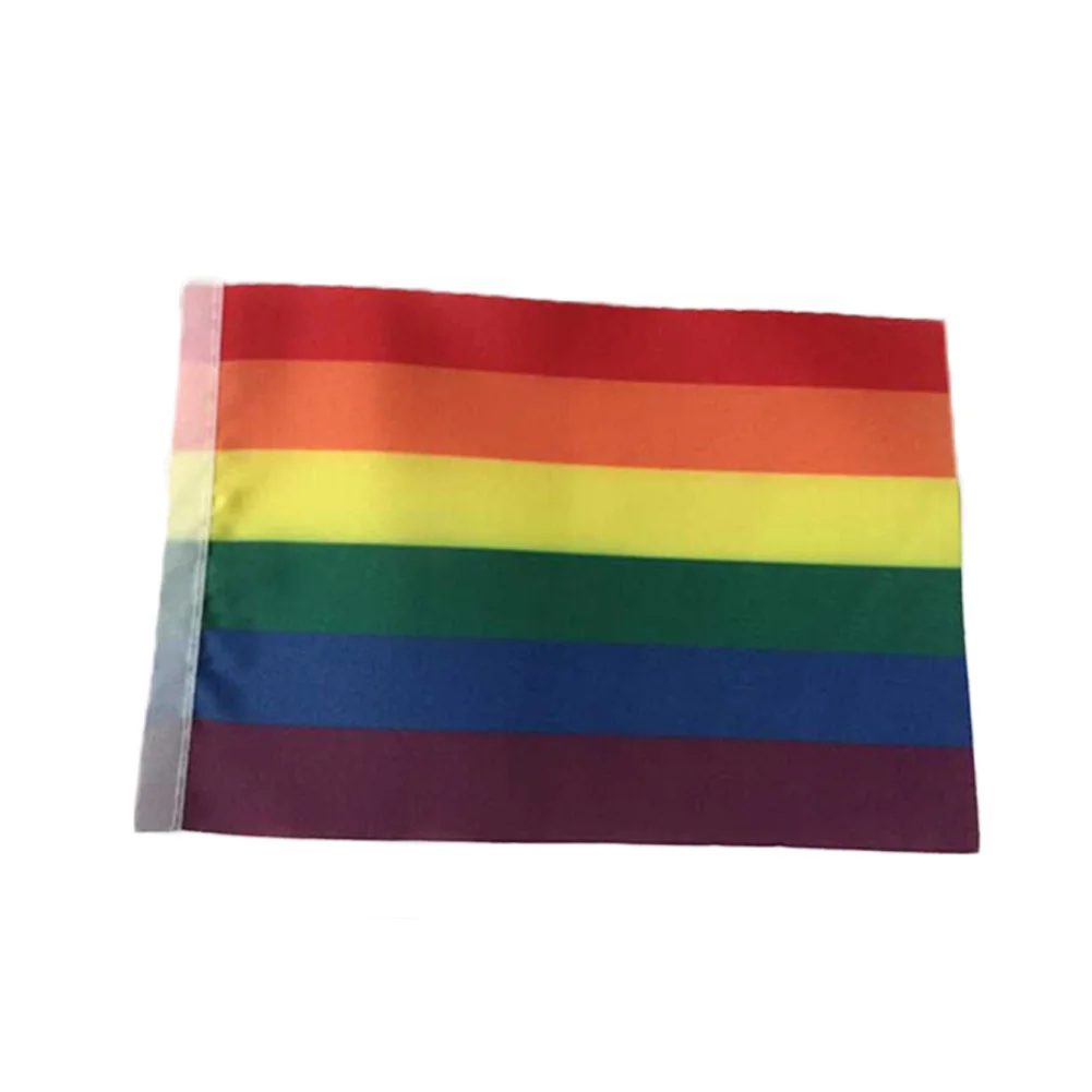 

1 pc Rainbow flag Hand Waving Gay Pride LGBT parade Les Bunting 14x21cm