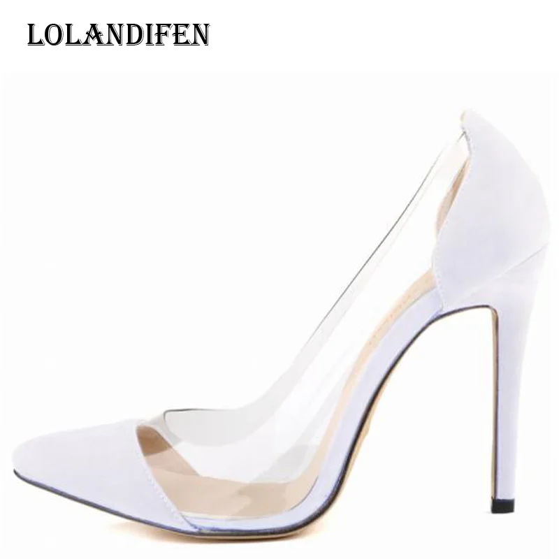 Loslandifen/женские замшевые вечерние туфли-лодочки с острым носком на высоком каблуке; женские прозрачные вечерние туфли на шпильке; большие размеры 35-42