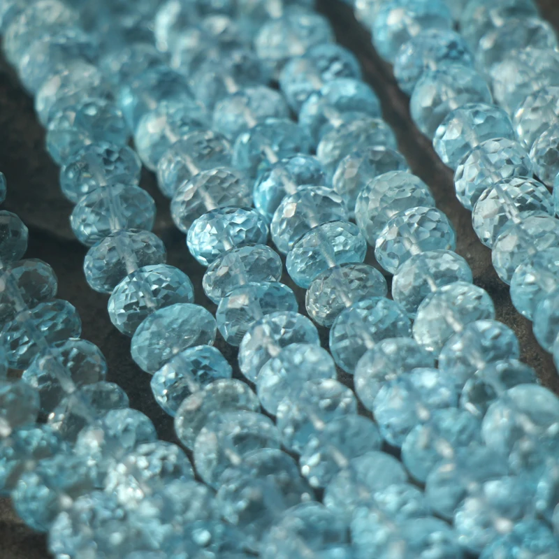 

9.5 Inches Strand,Super Rare Item,Sky Blue Topaz Micro Faceted RONDELLS,6.5-6.8mm,Finest Quality