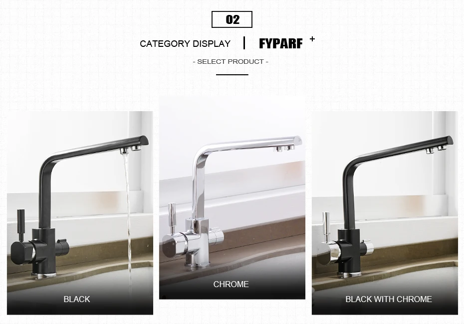 FYPARF кухонный кран с фильтрованной водой, смеситель для раковины, латунный кран для питьевой воды, черный кухонный кран для раковины, кухонный смеситель