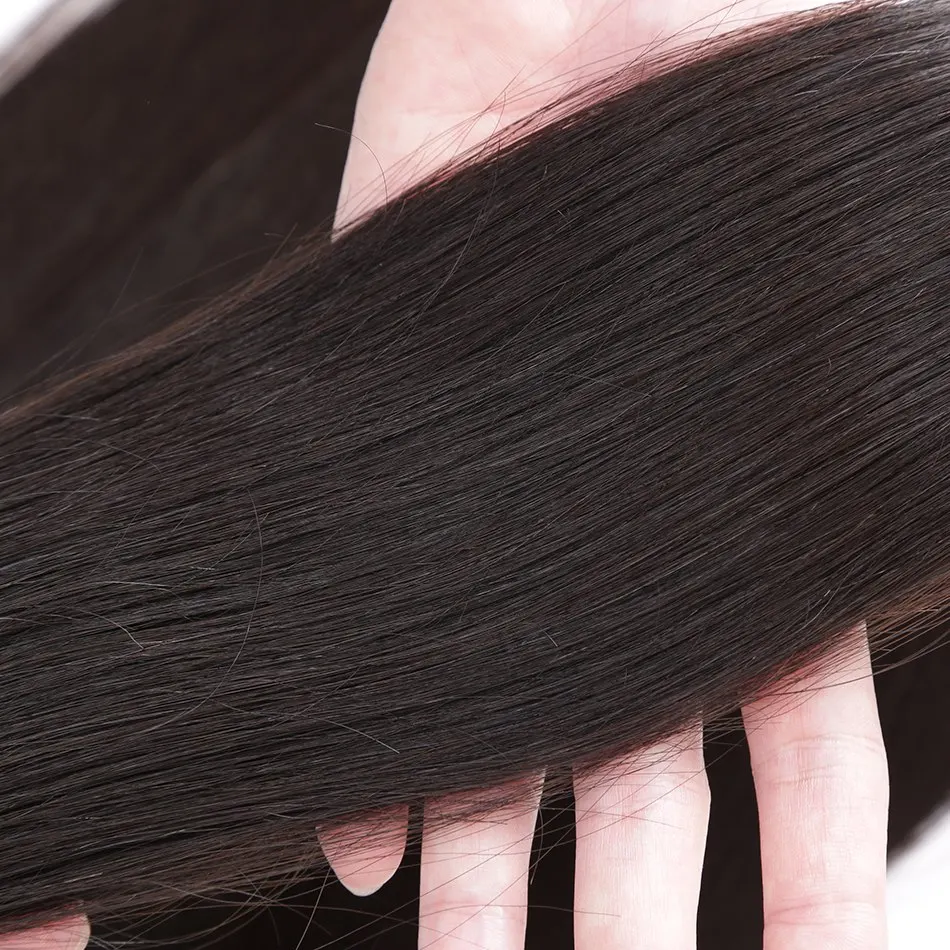 Promqueen натуральные волосы Связки с закрытием 3 4 Связки с закрытием малазийские прямые волосы remy Weave Связки с закрытием кружева