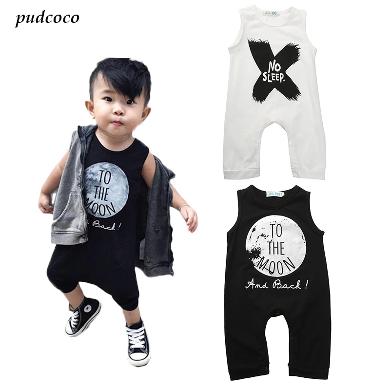 

2017 Summer Newborn Baby Girls Boy Casual cotton print Clothing Black/White no sleep XO Romper Playsuit Sportwear Outfits