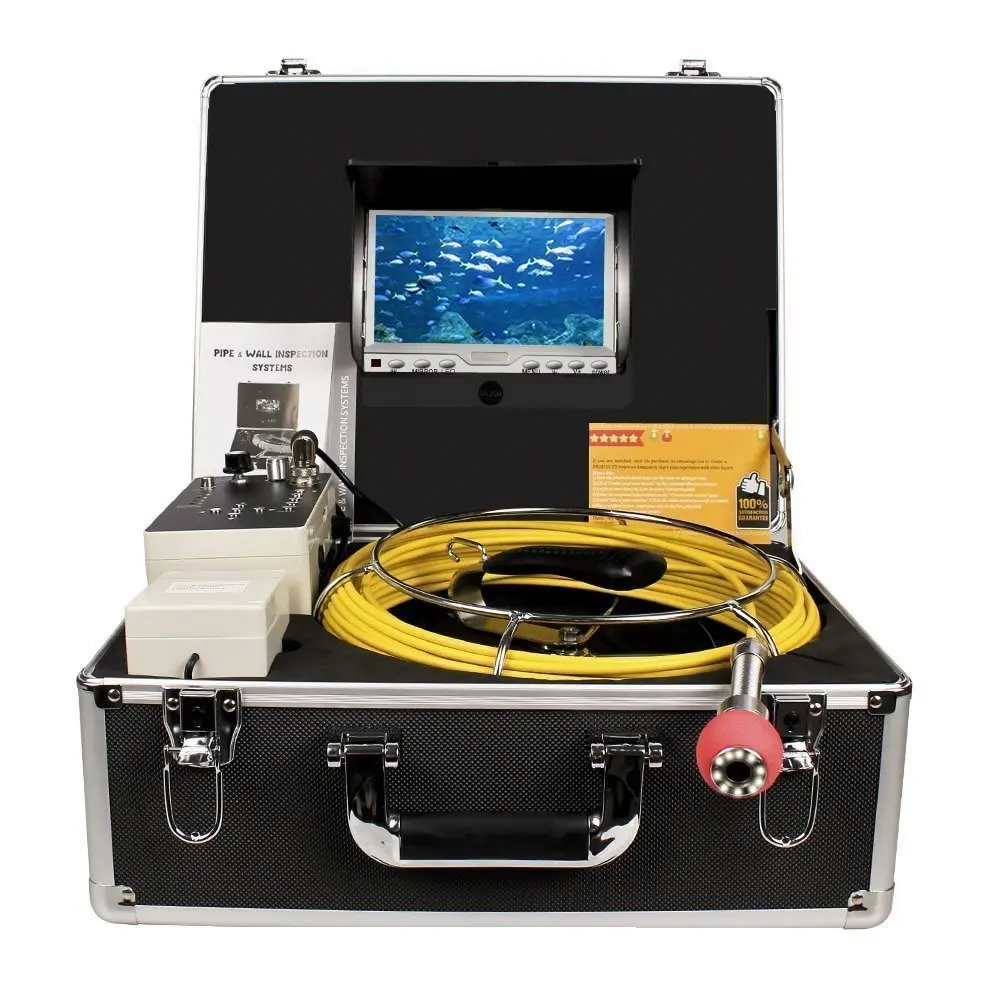

Pipe Drain Sewer Inspection Camera Industrial Endoscope HBUDSH30DVR Waterproof IP68 30M/100ft Snake Video System with 7 Inch LCD