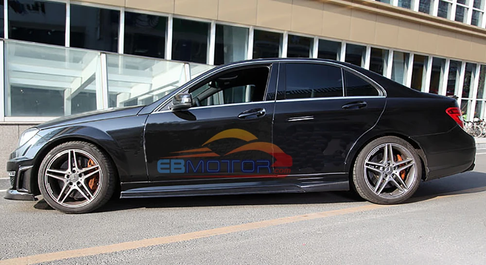 ebmotor-com Real Carbon Fiber side skirts spoiler splitter for Mercedes benz C63 FL Coupe Sedan 12-15 1