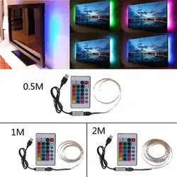 0,5 м/1 м/2 м DC 5 в USB 30 светодиодный/М 5050 RGB не водонепроницаемый гибкий светодиодный свет полосы ТВ ПОДСВЕТКА + 24 ключа дистанционного