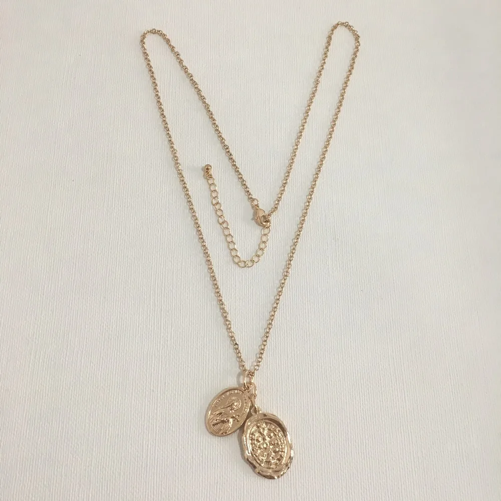 

SIMPLE CUTE NECKLACE GOLD COLOR PLATING TWO DOUBLE-SIDED FIGURE PENDANT NECKLACE FOR WOMEN GIRL