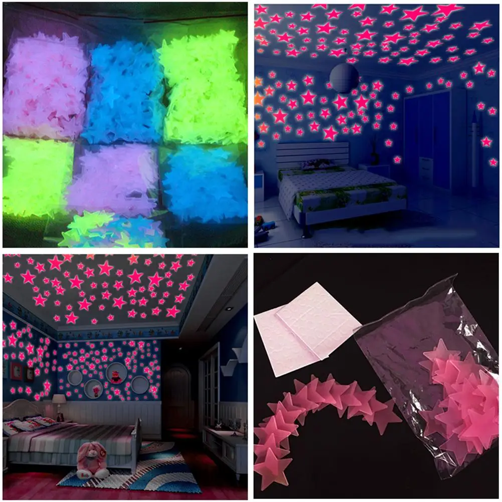 

100pcs 3D Stars Glow In The Dark Wall Stickers Luminous Fluorescent Wall Stickers For Kids Baby Room Bedroom Ceiling Home Decor