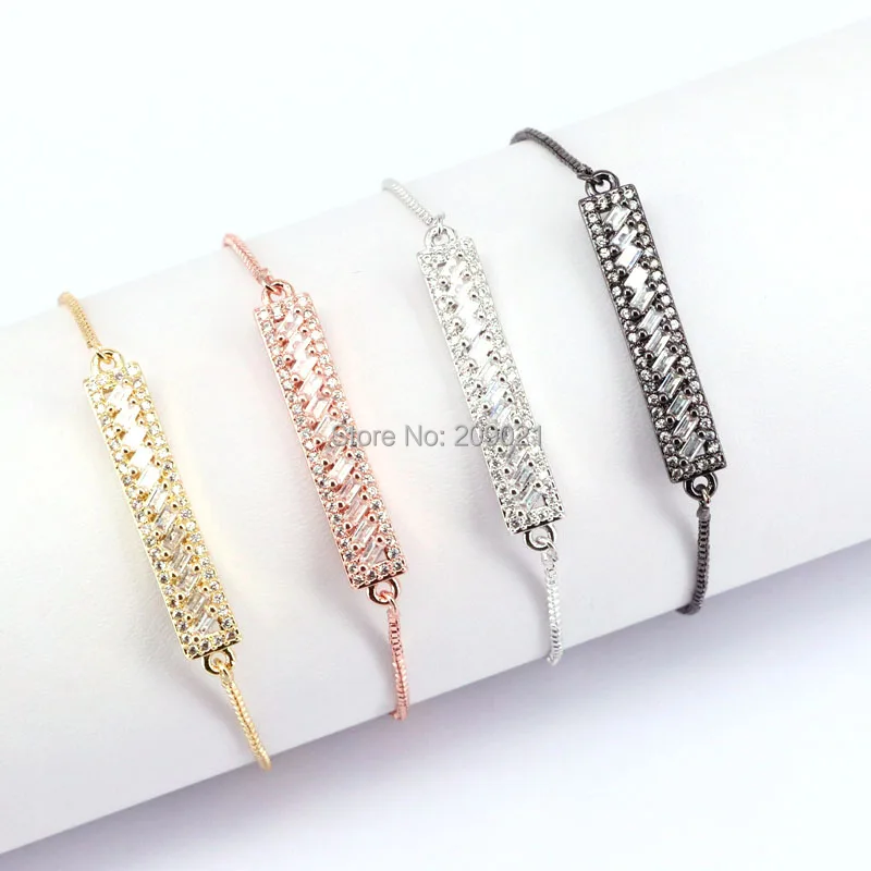 10 шт. Micro Pave CZ кристалл прямоугольник бар Браслеты для Для женщин Регулируемый браслет-цепочка