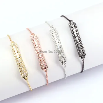 

10Pcs Micro Pave CZ Crystal Rectangle Bar Bracelets for Women Adjustable Chain Bracelet