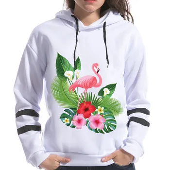 

Flamingo Print Women Hoodies Harajuku Flower Leaves Printting Hooded Female 2017 Spring Fashion Sweatshirts Long Sleeve