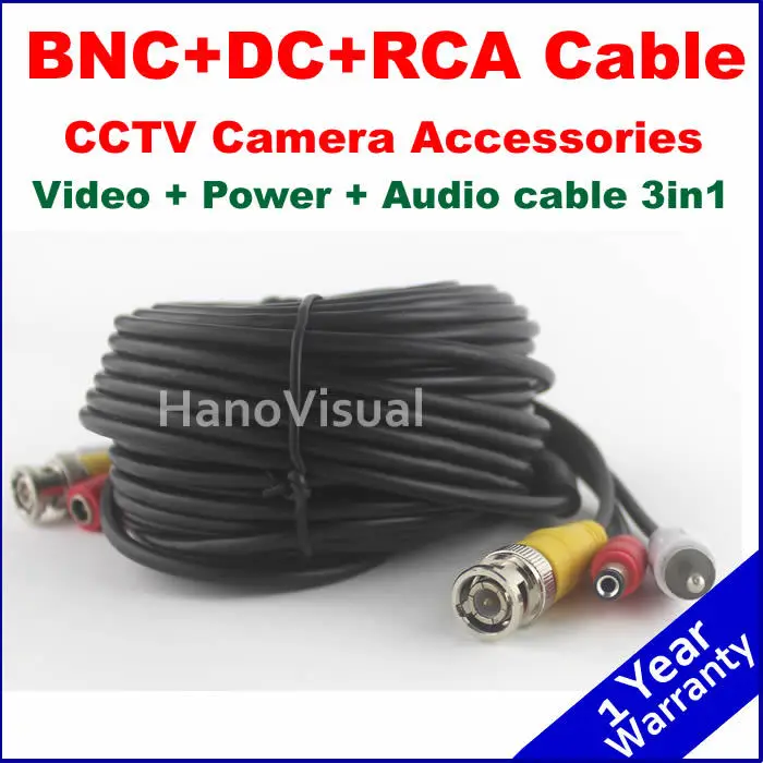 

NEW Arrival! BNC DC RCA 3in1 CCTV Camera Accessories Video Power Audio Cable for Surveillance system 20m 65ft