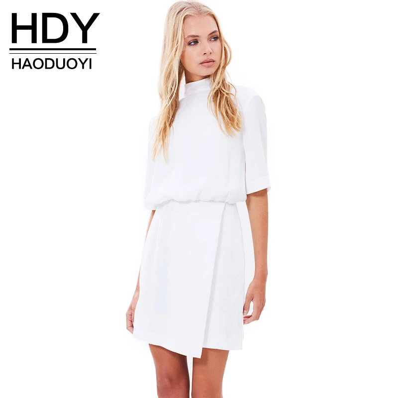 

HDY Haoduoyi White Backless A-Line Dresses Hollow Out Mini Dress Female Cute Elegant Casual Slim Dresses Ladies Vestidos