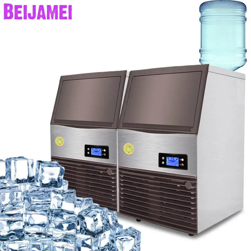 BEIJAMEI Commercial Ice Maker Machine 96kg/24h High Capacity 220V Square Cube Making for Bubble Tea Shop Catering | Бытовая техника