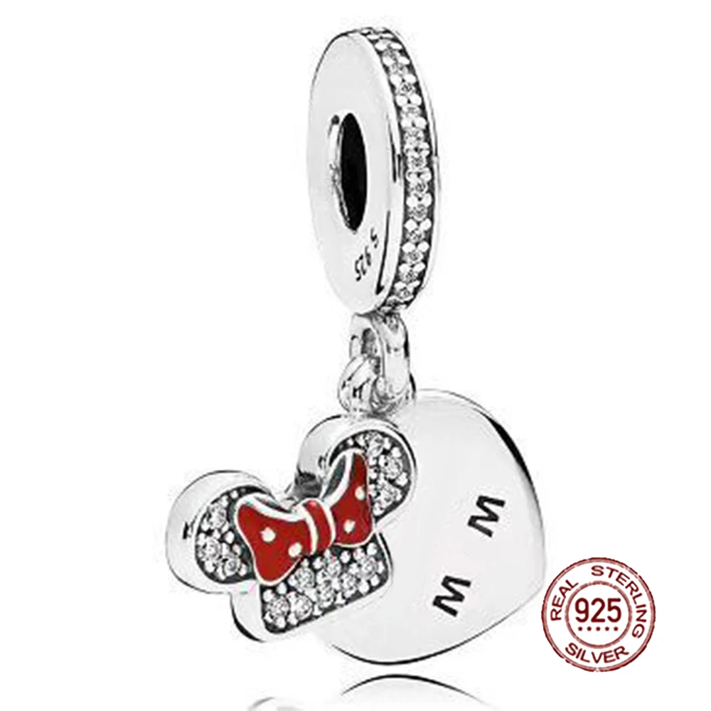 

NEW 100% 925 Sterling Silver Lovely Dangle Mom Charm Red Enamel Pendant Charms Bead For Mother Gift Bracelet DIY Jewelry