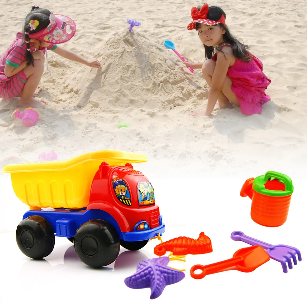 

6 Pcs Children Babies Kids Sand Beach Shovel Rake Bucket Hippocampus Truck Toys Hand Model Summer Water Pretending Toys Play Set