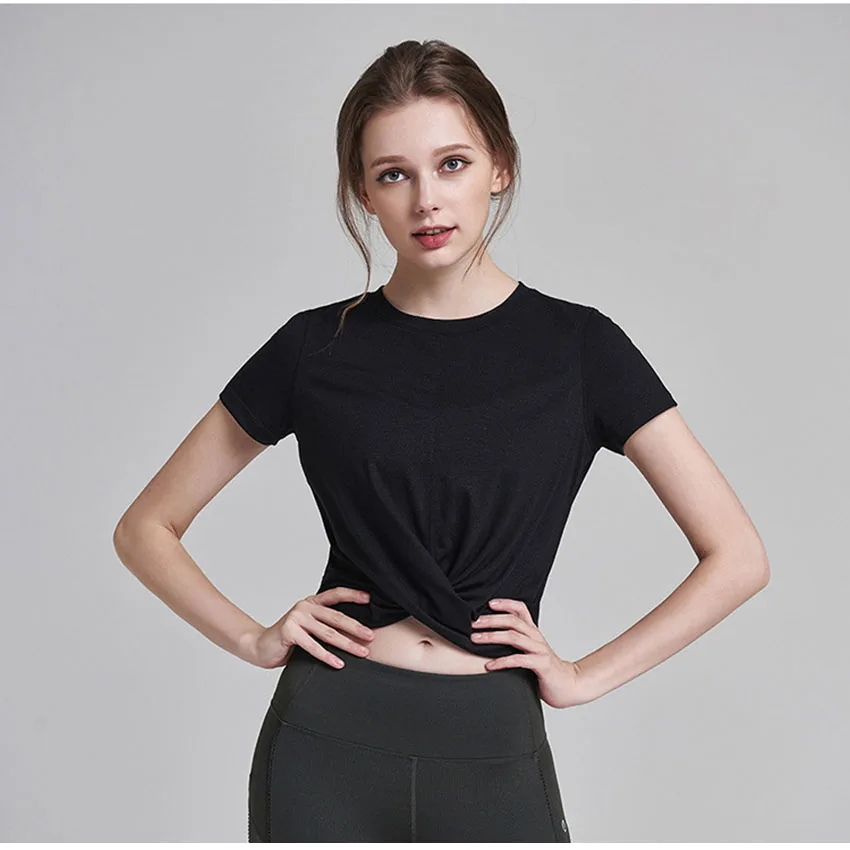 camiseta curta feminina curta com secagem rápida, para academia e yoga senhoras