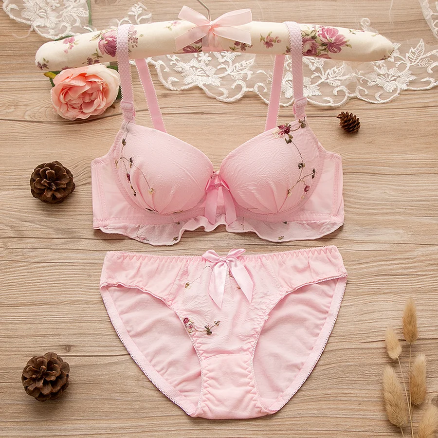 

Young Girls Wire Bra Pantie Set Kids Floral Sport Bra Underwear Suit Training Bra Set for Teen Girl