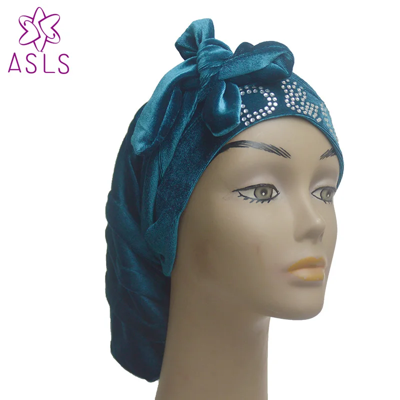 Новая модная модель Горячая фиксация кристалл бархат мягкий женский мусульманский тюрбан Кристалл бриллиантовые кепки Твердые heaband шляпа для дам