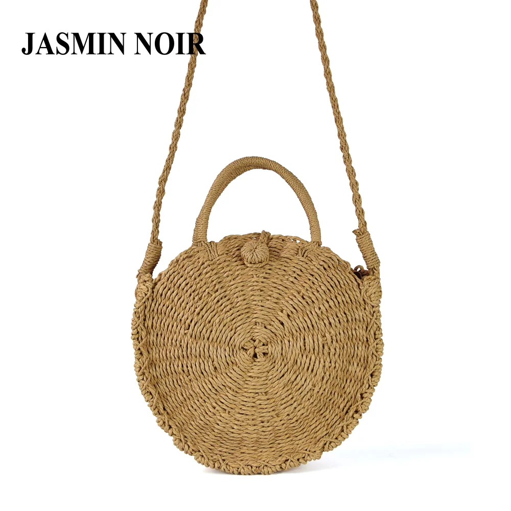 

Handmade Rattan Woven Round Women Handbag Vintage Retro Straw Rope Knitted Messenger Bag Lady Fresh Summer Beach Holiday Tote