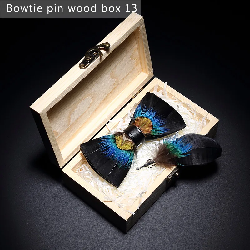 Bowtie pin woodbox13 JEMYGINS, дизайн, галстук-бабочка, перо, бант, изысканная ручная работа, Мужская брошь для галстука-бабочки, деревянная булавка, подарочный набор, Свадебная вечеринка - Цвет: Bowtie pin woodbox13