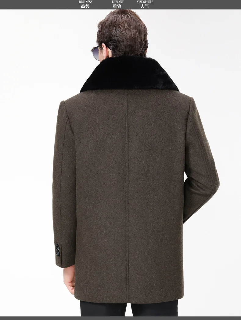 Осенне-зимнее мужское шерстяное плотное пальто синий серый бархатный шерстяной Тренч длинное однобортное пальто с меховым воротником