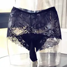Новое сексуальное мужское нижнее белье, цветочные кружевные шорты, трусы с закрытым пенисом, сексуальные трусы для мужчин