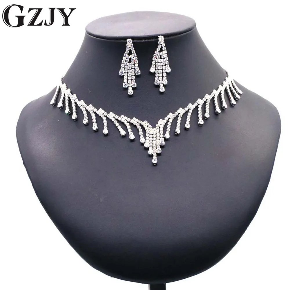 

GZJY Elegant Bridal Jewelry Sets For Women White Gold Color Waterdrop AAA Zircon Fashion Wedding Necklace Earring Jewelry