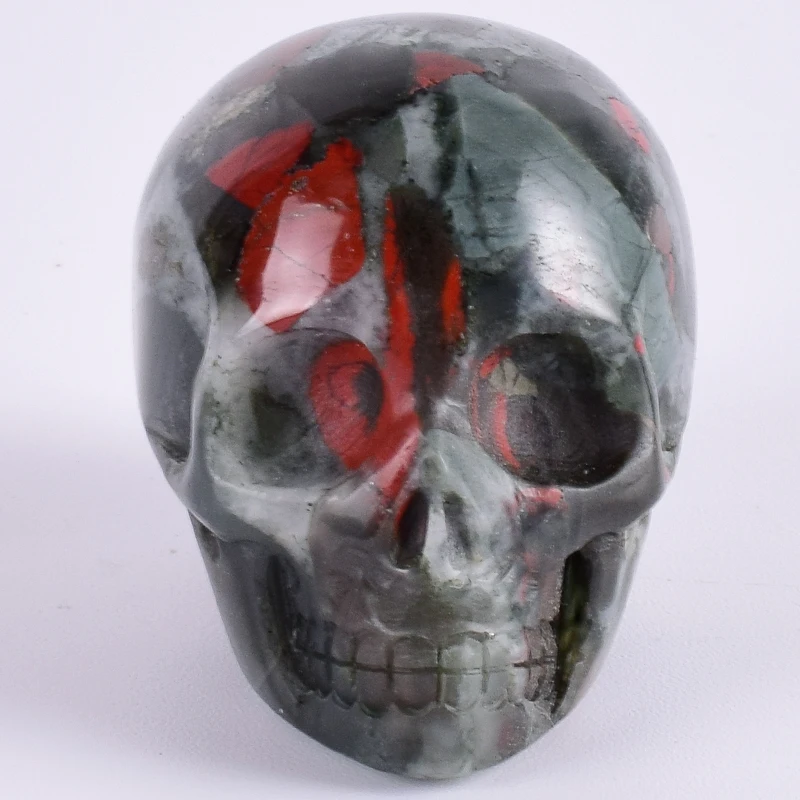 

Blooded Stone Skull Mineral Crystal 2 Inch Human Head Figurine Mini Hand Carved Statue Feng Shui Healing Collection Meditation