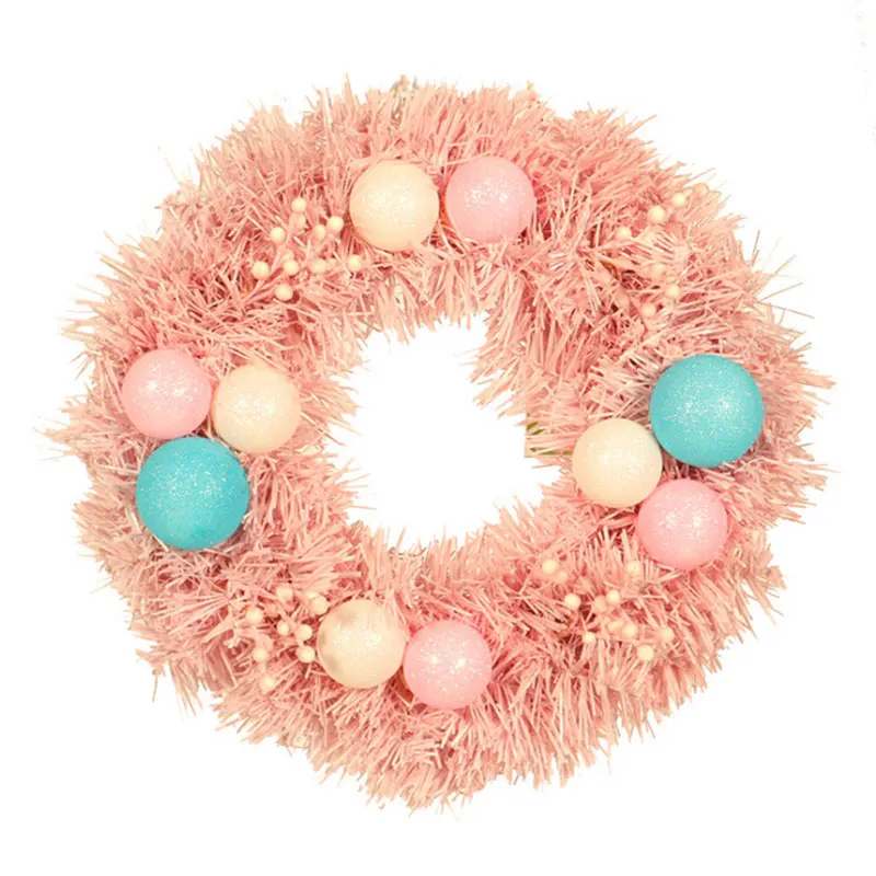 

40cm Macaron Pink Garland Summer Wreath Led Decorative Hanging Wreath Front Door Indoor Wall Decor Pvc Color Ball Hanging
