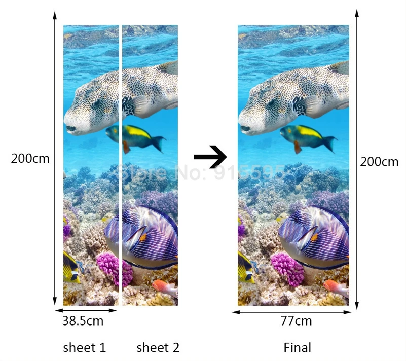 Подводный мир коралловых рыбы современный Гостиная Спальня Ванная комната двери ПВХ настенной Стикеры Водонепроницаемый самоклеящиеся