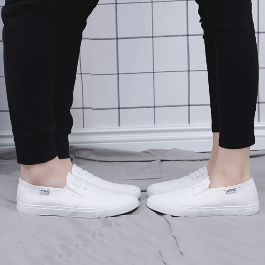 Сплошной цвет все белые мужские Спортивные Повседневные кроссовки со шнуровкой тонкая Тканевая обувь без каблука ткань мужские больших размеров обувь
