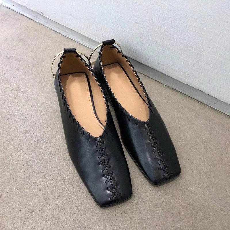 

2019 comfortable concise flat shoes women square toe flats fashion ankle strap boat shoes casual summer shoes