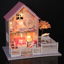 Pink Cherry Assembled DIY Music Box Princess Birthday Gift House Villa Figurines Home Decor Handmade Musical Box Puzzle Toys diy puzzle assembled villa provence cottage child handmade dollhouse model set combination boy girl birthday gift wj1010 ingbaby