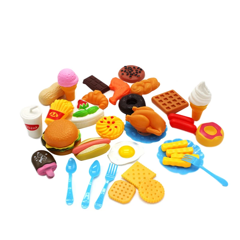 Kids Kitchen Toys Set Simulation Kitchen Food Hamburger Pizza Set Toy Cognition 34Pcs