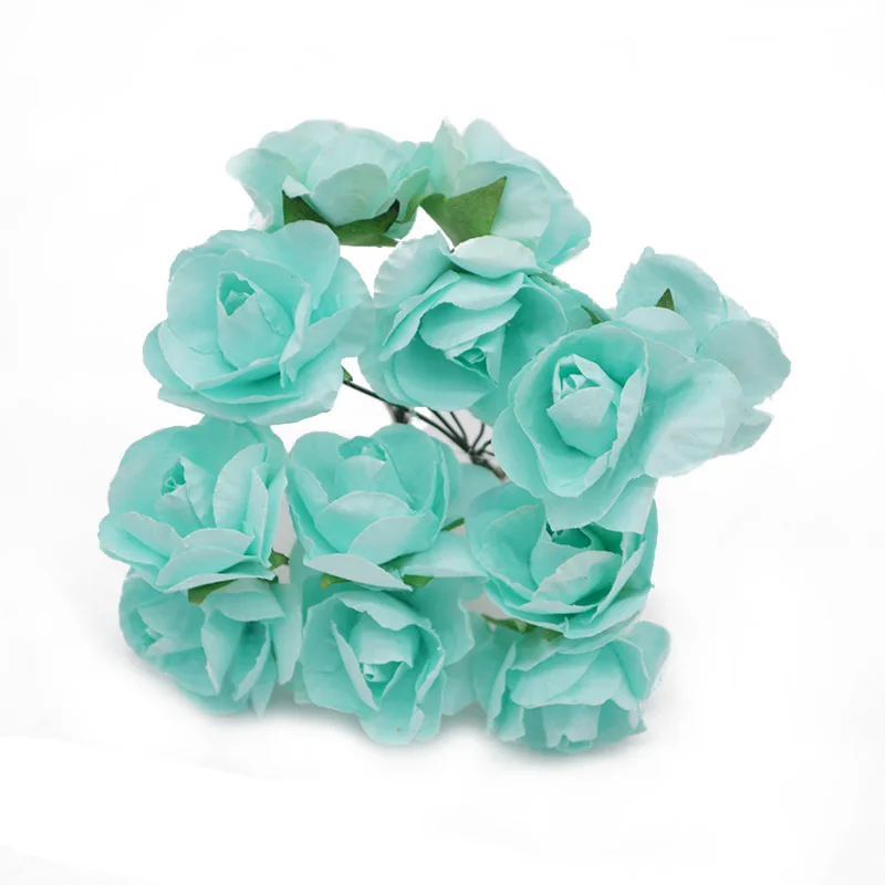 72 шт., 3 см, разноцветные искусственные бумажные цветы, розы, используются для декоративного подарка, свадебные, домашние, вечерние, DIY принадлежности - Цвет: Mint green