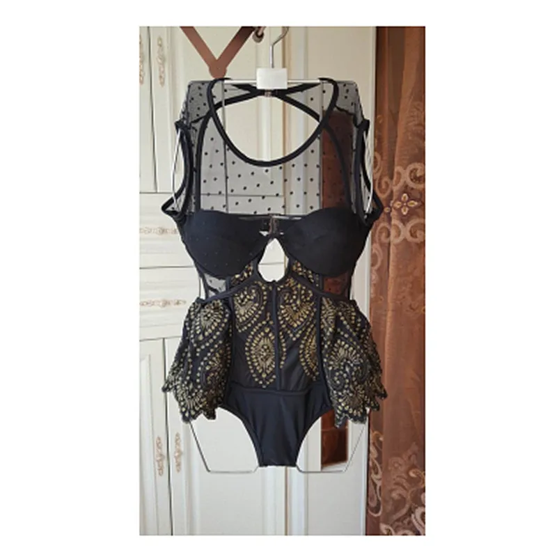 

2019 Women Sexy one piece Swimwear Black Lace Bikini Swimsuit Female Swimming Suits Summer Woman Bathing Suit Swim Beach Wear