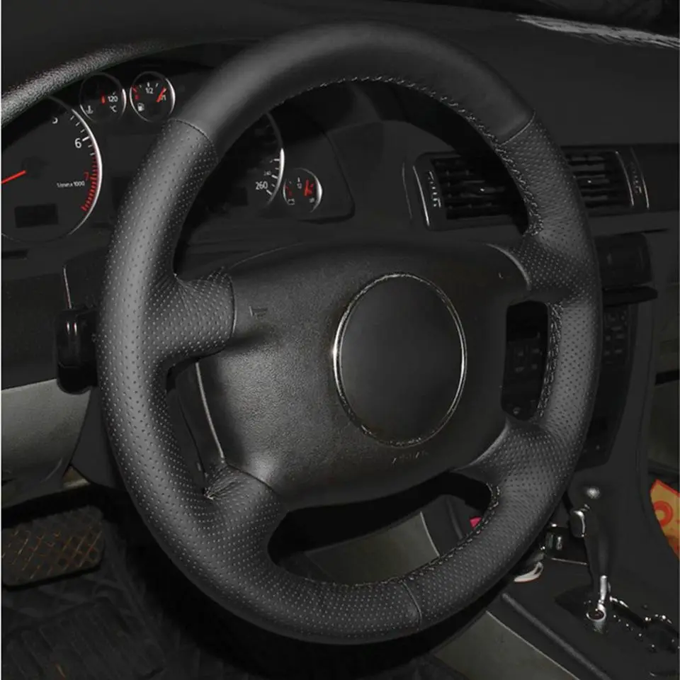 Сшитый вручную черный PU искусственная кожа Чехол рулевого колеса автомобиля для Audi A4 1998 A6 1999-2004 A8 A8 L 1998-2001 Allroad 2001
