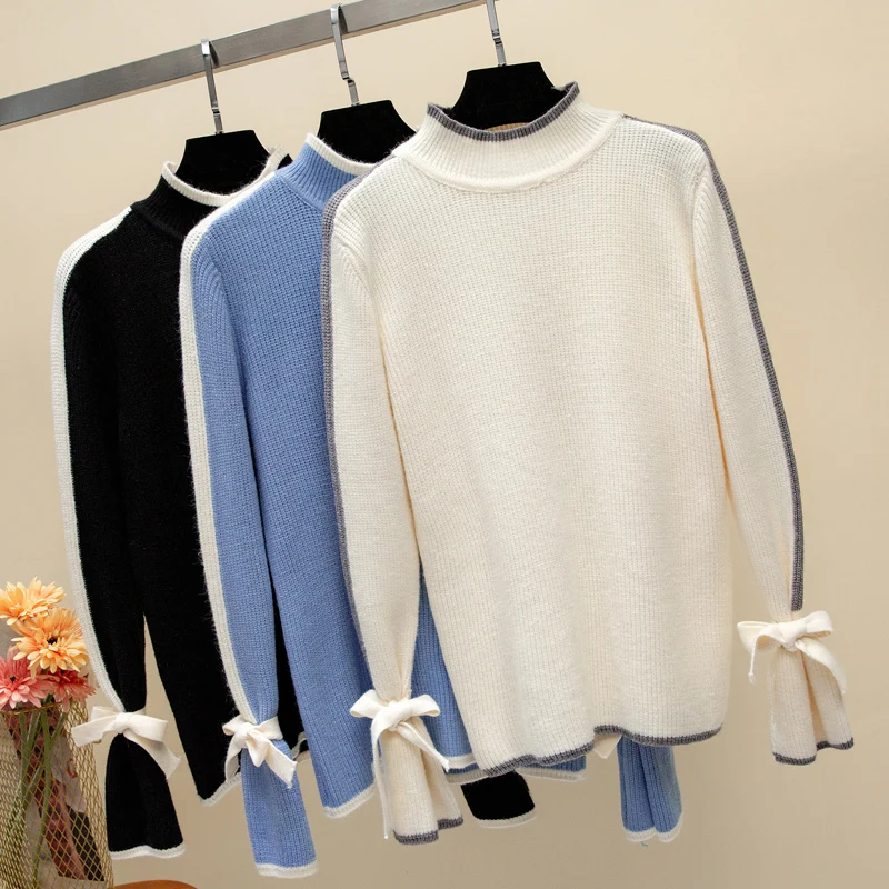 2018 New Fashion Women Sweaters Pullovers Female Loose Knit Long Sleeve Cuff Lace-Up Knitted Tops Female Half Turtlenck Sweaters 2018 New Fashion Women Sweaters Pullovers Female Loose Knit Long Sleeve Cuff Lace-Up Knitted Tops Female Half Turtlenck Sweaters