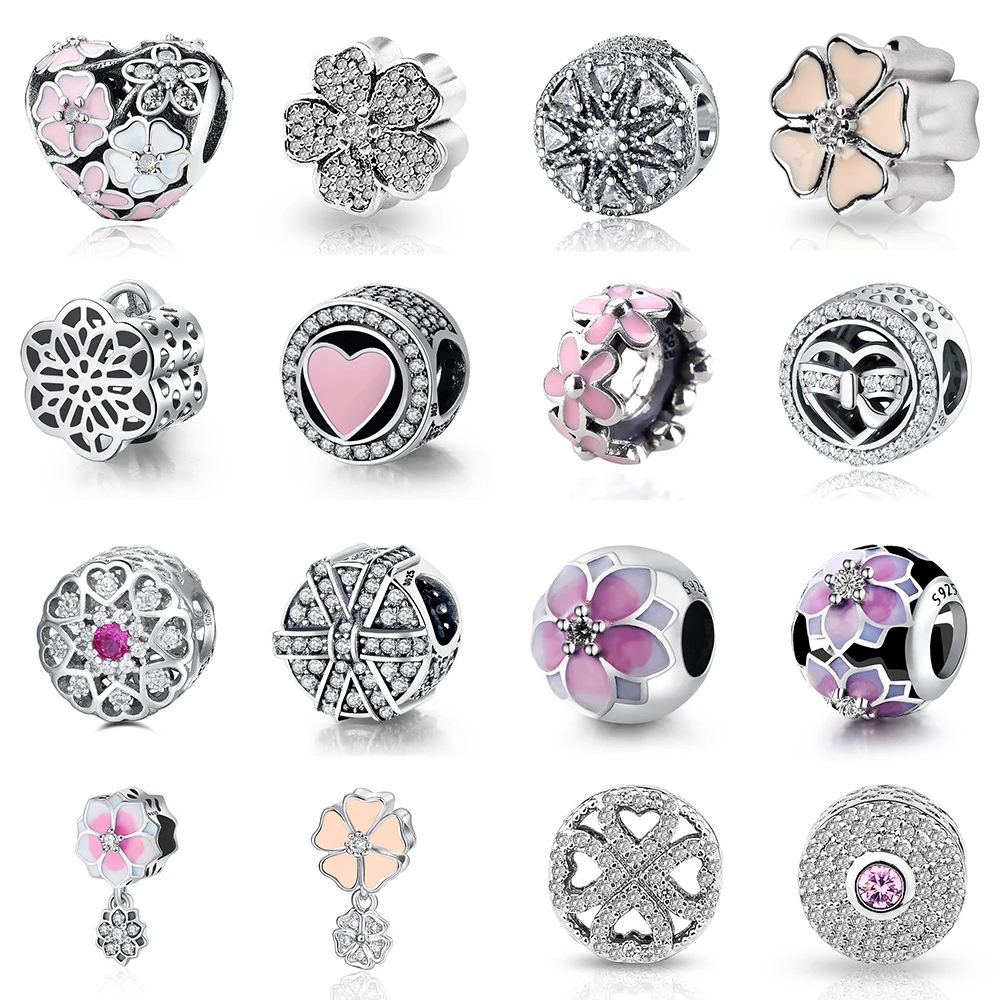 

Silver Beads Charms Diy Round Shape 16 Style Flower Bead For Women Original Pandora Charms Bracelets & Bangles Jewelry