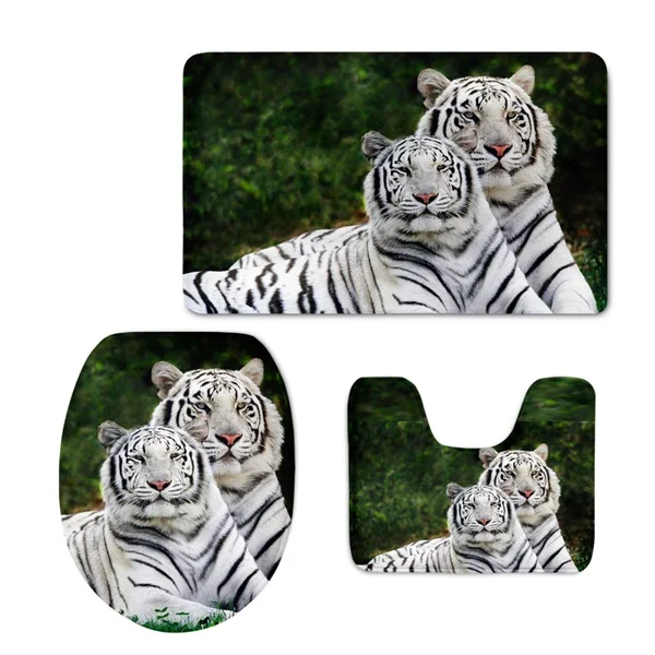 HUGSIDEA Cool 3D Animal Bengal White Tiger Print Toilet Set Covers for