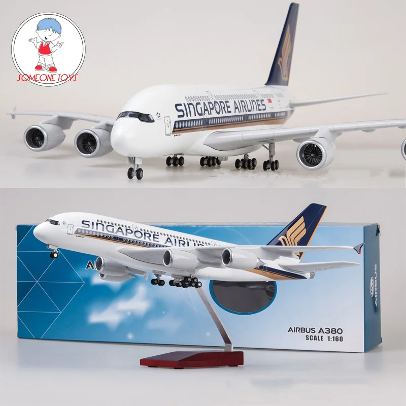 1: 160 самолет Airbus A380 Сингапур Авиакомпания Модель W свет и колесо литье под