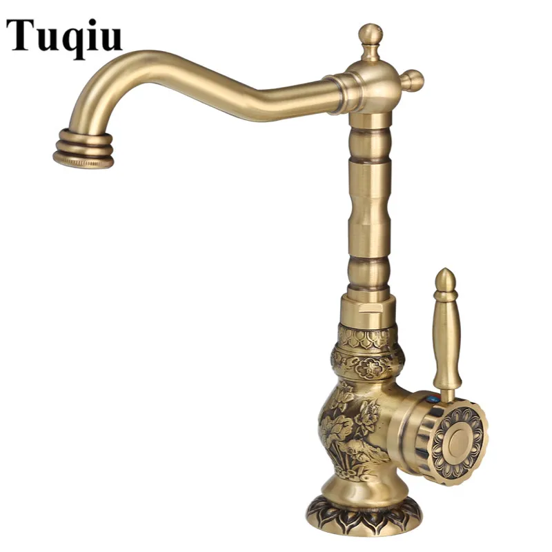 Preise Becken Wasserhahn Antike Messing Waschbecken Wasserhahn Geschnitzt Bad Wasserhahn Kupfer Tap Drehen Einzigen Handgriff Hot   Cold Wasser Mischbatterie kran